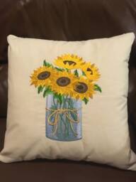 Embroidered Pillow Cover-Sunflowers in A Mason Jar - thumbnail 1