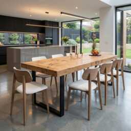 Boston Sq Dining Table Solid Wood - Industrial Square Steel Legs Modern Rustic Interior Design Cozy Natural & Stylish - thumbnail 2