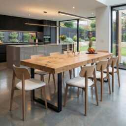 Boston Sq Dining Table Solid Wood - Industrial Square Steel Legs Modern Rustic Interior Design Cozy Natural & Stylish - thumbnail 4