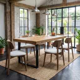 Boston Sq Dining Table Solid Wood - Industrial Square Steel Legs Modern Rustic Interior Design Cozy Natural & Stylish - thumbnail 1
