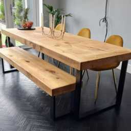 Boston Sq Dining Table Solid Wood - Industrial Square Steel Legs Modern Rustic Interior Design Cozy Natural & Stylish - thumbnail 3