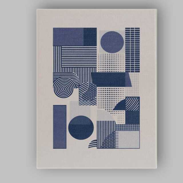 Navy Blue Geometric Patchwork Abstract Pattern Canvas Wall Art Print Decor Picture Ready To Hang - image 1
