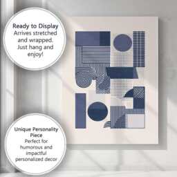 Navy Blue Geometric Patchwork Abstract Pattern Canvas Wall Art Print Decor Picture Ready To Hang - thumbnail 3