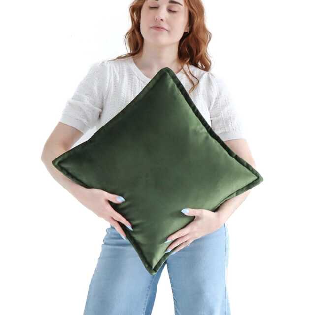 Moss Green Luxury Velvet Cushion Cover With Flange Edging - image 1