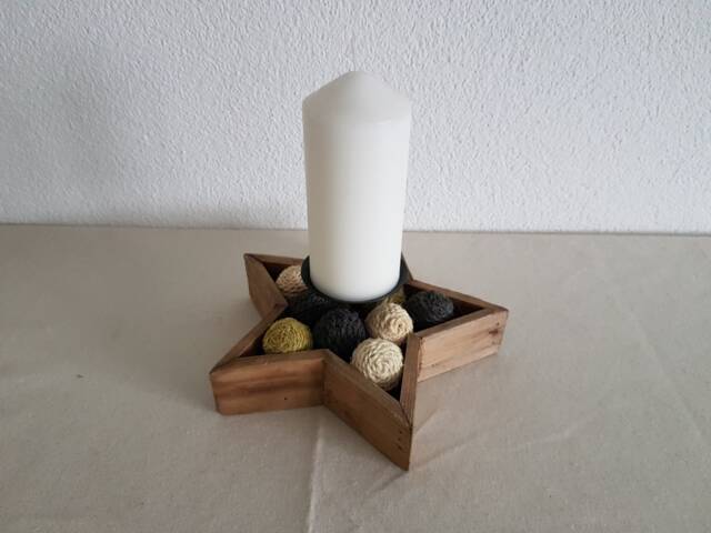 Wooden Star With Jute Balls & Candle Holder - image 1