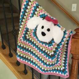 Adorable Granny Square Blanket in Pink, Lime, White, Gray & Blue - Perfect For New Baby Shower - thumbnail 1
