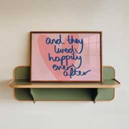 And They Lived Happily Ever After Art Print, Handwritten Cute Retro Quote Poster, Mid Century Pink Wall Art, Whimsical Romantic Typography - thumbnail 3