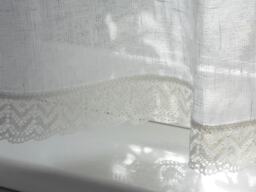 White Linen Kitchen Cafe Curtain Rustic Lace Trim, French Shabby Chic - thumbnail 1