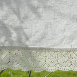 White Linen Kitchen Cafe Curtain Rustic Lace Trim, French Shabby Chic - thumbnail 2