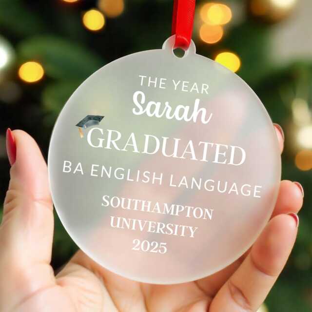 Graduation Christmas Ornament - Frosted Acrylic Circle Keepsake Gifts For Her Him With Red Bag - image 1