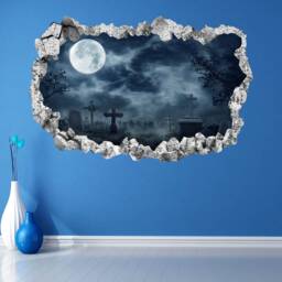 Cemetery Gravestone Dark Night Moon Wall Decal Sticker Mural Poster Print Art Km3 - thumbnail 3