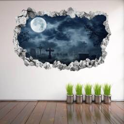 Cemetery Gravestone Dark Night Moon Wall Decal Sticker Mural Poster Print Art Km3 - thumbnail 2