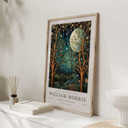 William Morris Print, Art, Teal Wall Celestial Artwork, Moon Space Night Sky Print, Moon & Stars - thumbnail 3