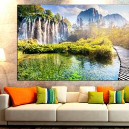 Waterfall Decor Green Mountain River Painting New House Gift Forest Canvas Art Picture Abstract - thumbnail 2