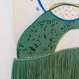 Hand-Embroidered Cream & Sage Green Wall Tapestry - Large Minimalist Textile Art 60??115 Modern Home Decor New Or Mother's Day Gift - thumbnail 3