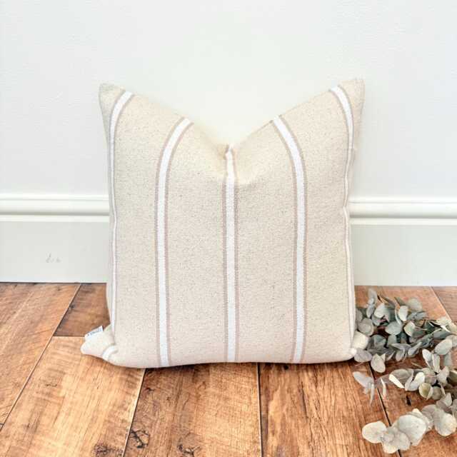 1704. Albi Natural Stripe Heavy French Linen Look Cushion Cover, Various Sizes - image 1