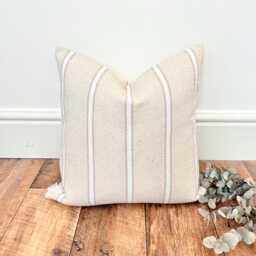 1704. Albi Natural Stripe Heavy French Linen Look Cushion Cover, Various Sizes - thumbnail 1