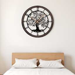 Tree Of Life Wall Clock With Metal Frame, Metal Clock, Morden Gift, Large Black Of Clock, Nature Symbol Home Decor - thumbnail 3