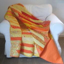 "Handmade Patchwork Throw Quilt, Yellow & Orange, 51"" X 62" - thumbnail 2