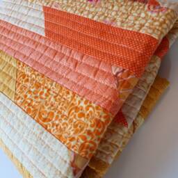 "Handmade Patchwork Throw Quilt, Yellow & Orange, 51"" X 62" - thumbnail 4