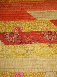 "Handmade Patchwork Throw Quilt, Yellow & Orange, 51"" X 62" - thumbnail 3