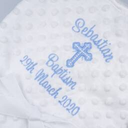 Personalised Embroidered Christening Blanket, Blanket For Baptism, Add Any Name, Naming Day Cross, Baby Feet - thumbnail 2