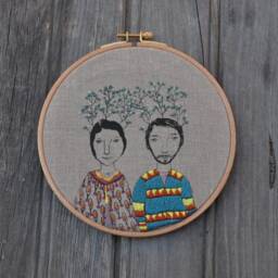 Twig Couple, Embroidery, Hoop Art, Wall Hanging - thumbnail 2