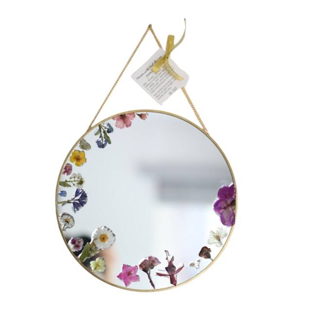 Wall Hanging Mirror Circle 30cm Real Dried Flowers Home Decor Botanical Stylish Nature Inspired Geometrical Minimalist Design Floral Wallart - image 1