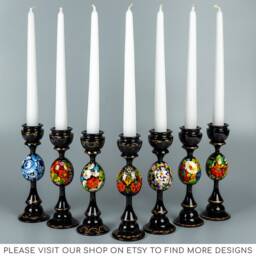 Hand Painted Candlestick Holder Ukrainian Petrykivka Floral Art S041 - thumbnail 4