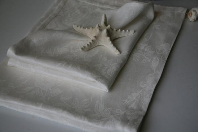 Linen White Damask Jacquard Design Towel With Rose Design/ Bath Hygge Organic/ Beach Towel/Hand Towel/ Eco-Friendly Linen - image 1