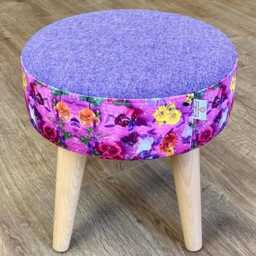 Pink Floral Velvet Footstool With Lilac Harris Tweed - thumbnail 3