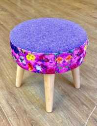 Pink Floral Velvet Footstool With Lilac Harris Tweed - thumbnail 1