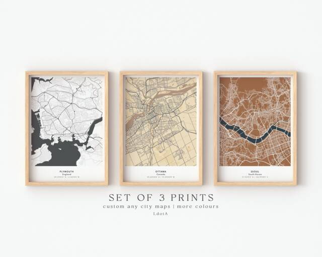 Personalized City Map Prints Set Of 3 Travel Wall Art - image 1