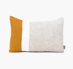 Lumbar Pillow Cover Linen, Long Bolster Cases Mid Century Modern Style, Color Block Cushion Mustard Linen, Scandi Throw Pillows