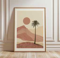 Abstract Desert Palm Poster, Minimalist Terracotta Landscape Wall Art