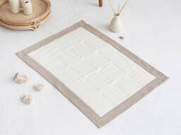 Pure Linen Bathroom Mat in Beige & Milk White, 100% Flax Waffle Rug, Fast Dry Small Shower