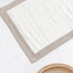 Pure Linen Bathroom Mat in Beige & Milk White, 100% Flax Waffle Rug, Fast Dry Small Shower - thumbnail 3