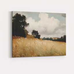Golden Wheat Meadow Landscape Soft Cloudy Sky Impressionist Canvas Wall Art Print Decor Picture Ready To Hang - thumbnail 4