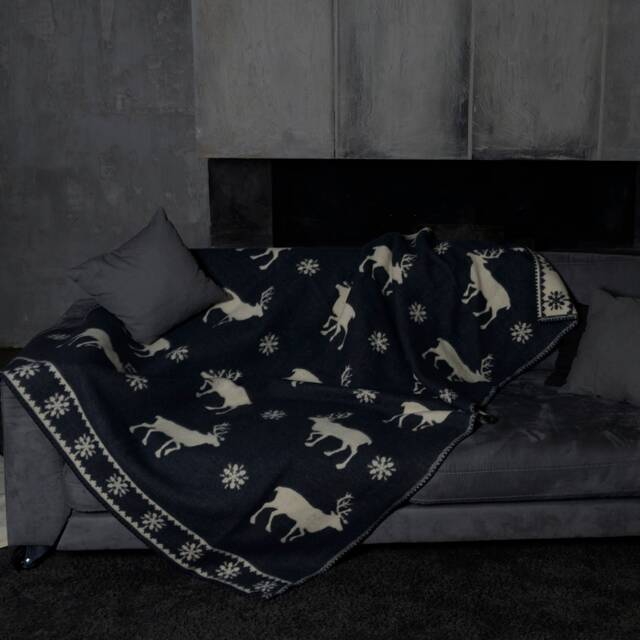 Warm Wool Plaid With Deer, Merino Gray Duvet, Boiled Blanket, Big Woolen Coverlet - image 1