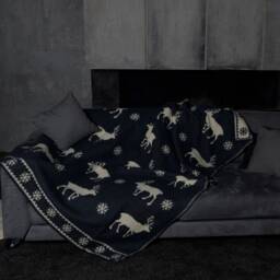 Warm Wool Plaid With Deer, Merino Gray Duvet, Boiled Blanket, Big Woolen Coverlet