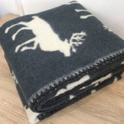 Warm Wool Plaid With Deer, Merino Gray Duvet, Boiled Blanket, Big Woolen Coverlet - thumbnail 3