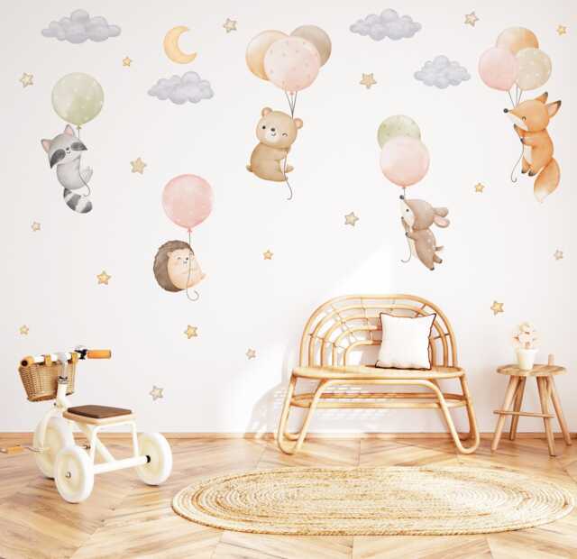 Watercolor Jungle Animal Wall Decal, Nursery Cloud Stars Sticker, Decor, Decals, Peel & Stick - image 1