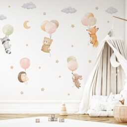 Watercolor Jungle Animal Wall Decal, Nursery Cloud Stars Sticker, Decor, Decals, Peel & Stick - thumbnail 3