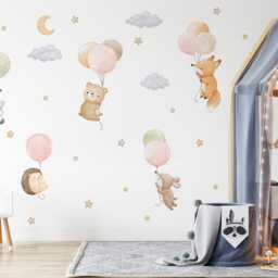 Watercolor Jungle Animal Wall Decal, Nursery Cloud Stars Sticker, Decor, Decals, Peel & Stick - thumbnail 2