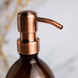 Amber Glass Soap Dispenser Rose Gold Stainless Steel Pump, Refillable Bottle - thumbnail 3
