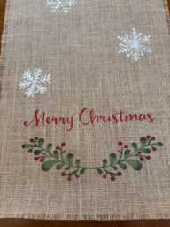 Christmas Table Runner, Hand Painted Merry Seasonal Snowflake Runner, Interior Design, Home Decor - thumbnail 2