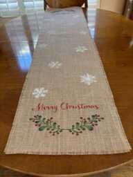 Christmas Table Runner, Hand Painted Merry Seasonal Snowflake Runner, Interior Design, Home Decor - thumbnail 1