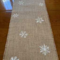Christmas Table Runner, Hand Painted Merry Seasonal Snowflake Runner, Interior Design, Home Decor - thumbnail 3