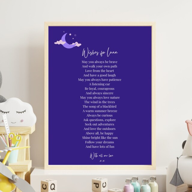 Childrens Print - Poems Naming Day Gift Christening Poem Wishes For Baby