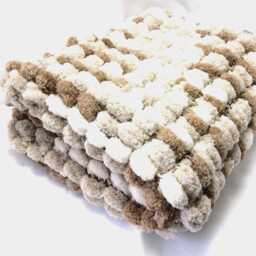 Hand Knitted Pom Pram Cover, Chunky Taupe Baby Blanket - thumbnail 4